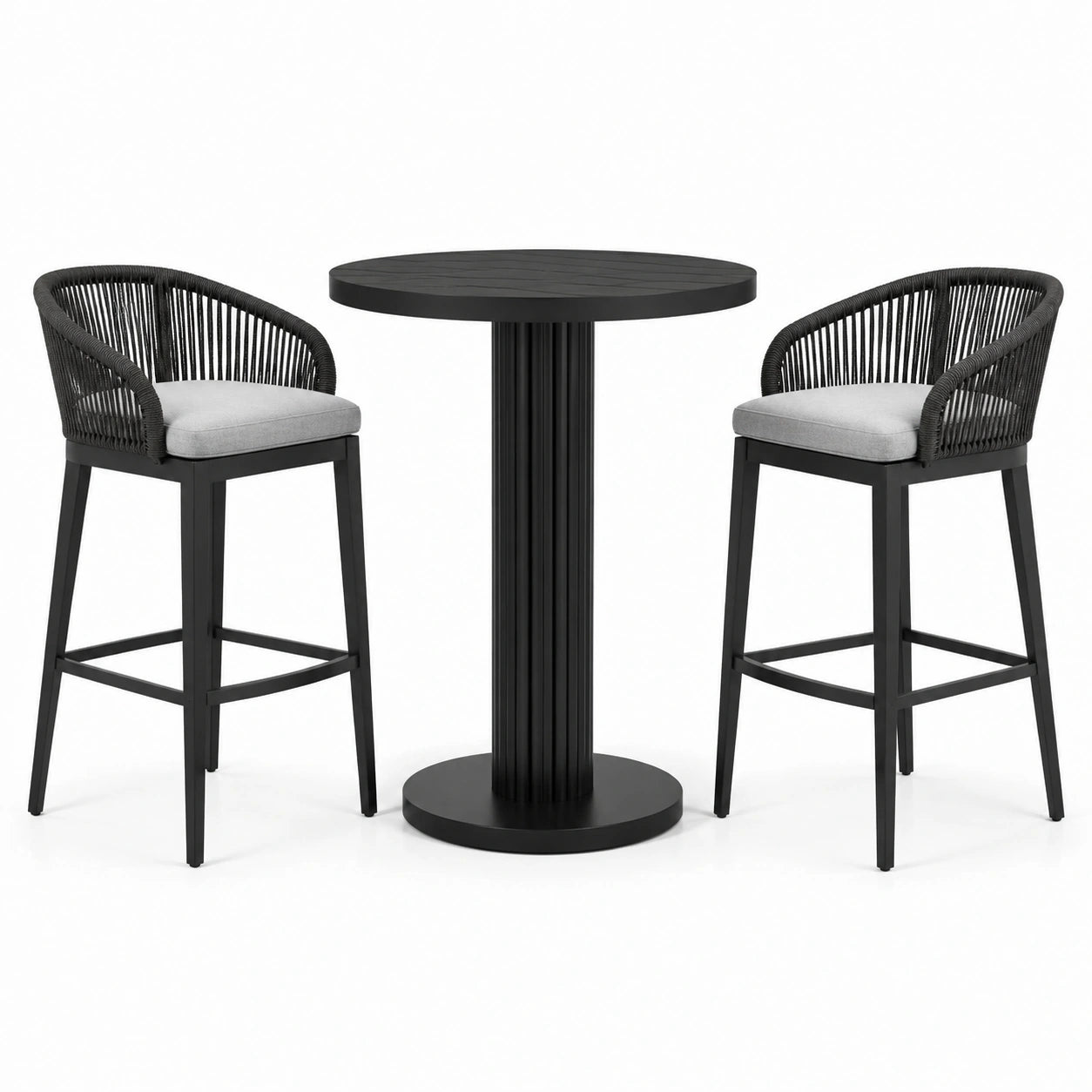 3-teiliges Gartenbar-Set mit rundem Tisch Ø 80 × 100 cm und 2 Barstühlen 58 × 57 × 103 cm, Schwarz/Grau