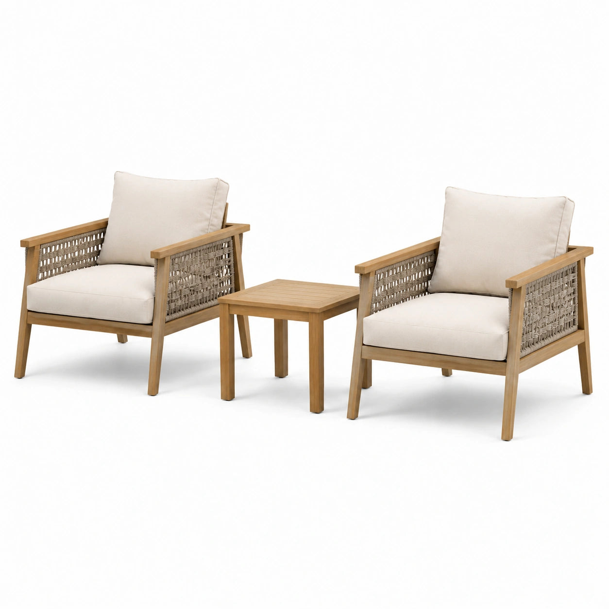 3-teiliges Set mit 2 Gartensesseln 76 × 78 × 82 cm und Beistelltisch 50 × 50 × 45 cm, Natur, Beige und Taupe
