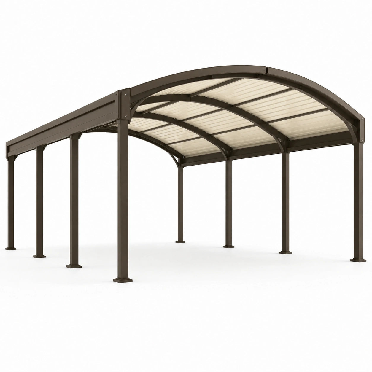 Doppelcarport mit Bogendach, 600 × 500 × 300 cm, Metall und Polycarbonat, Braun/Cremeweiß