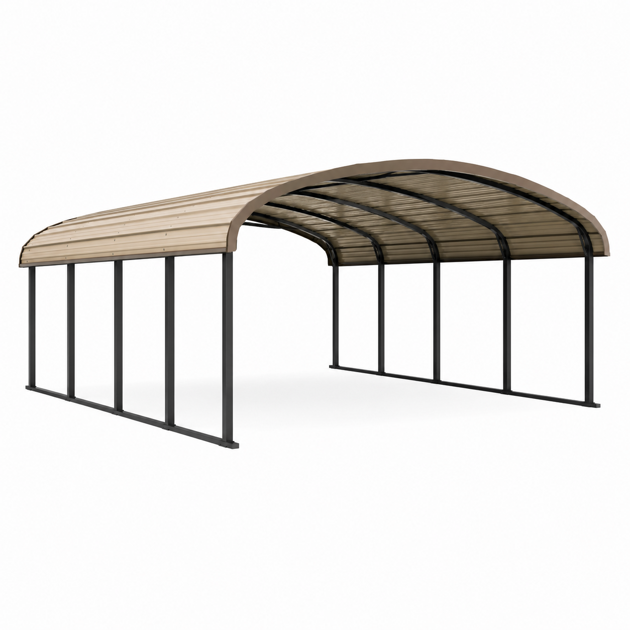 Doppelcarport mit Bogendach, 600 × 600 × 300 cm, Stahl und Polycarbonat, Braun/Schwarz