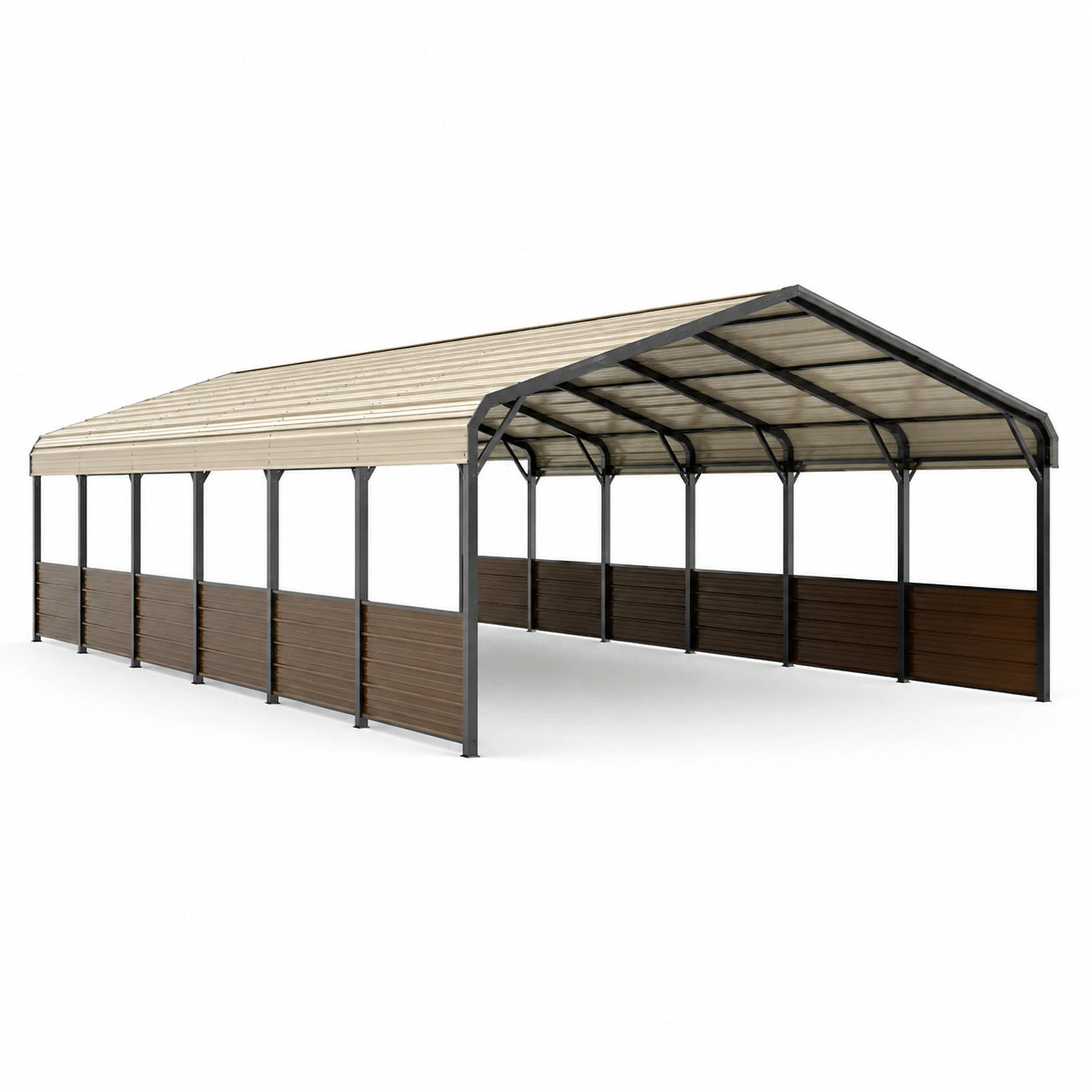 Doppelcarport aus beschichtetem Stahl mit Satteldach und Seitenwänden, 600 × 900 × 310 cm, Braun, Beige und Anthrazit