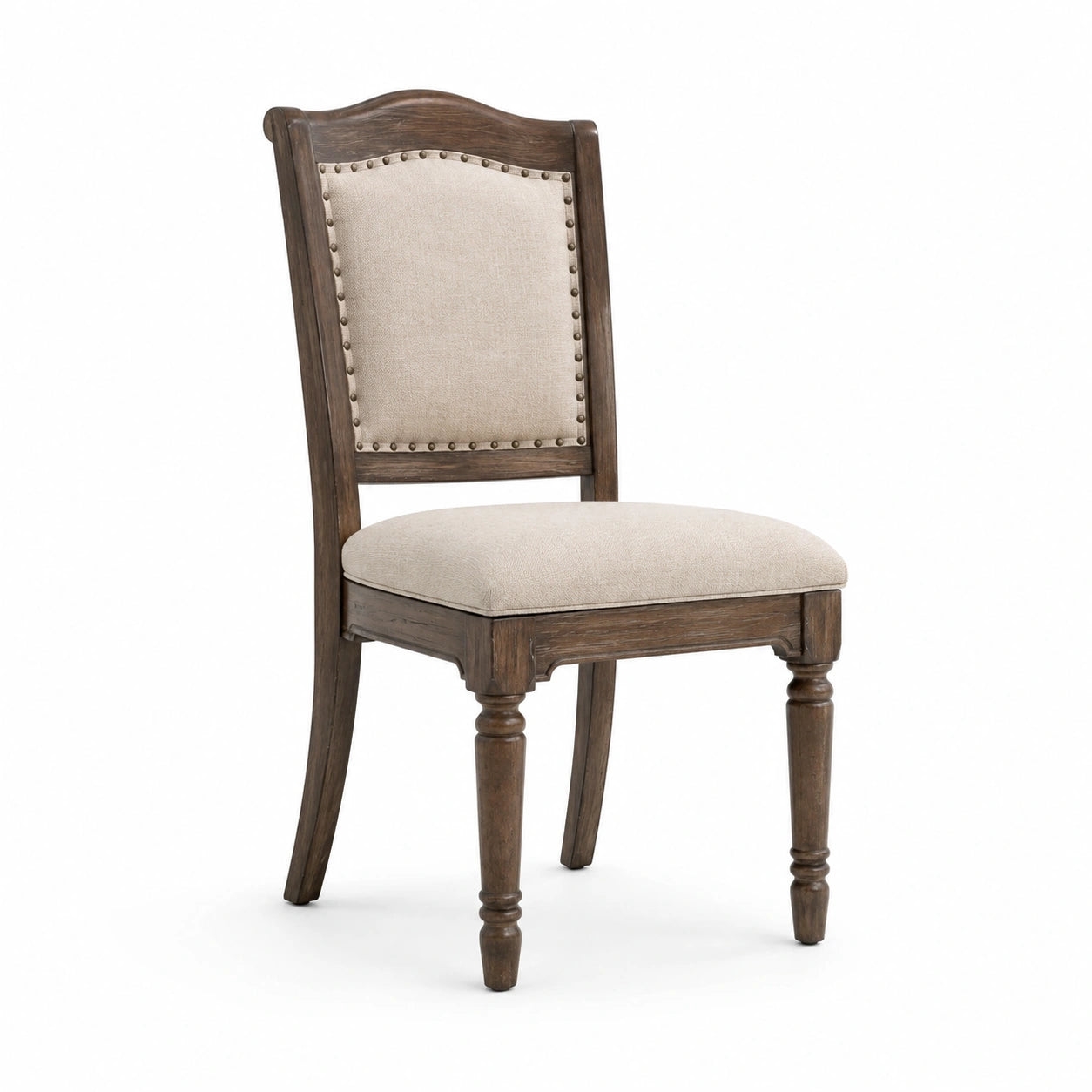 Gepolsterter Esszimmerstuhl in Beige und Braun, 58 × 51 × 101 cm, Holzrahmen mit Stoffbezug im Landhausstil