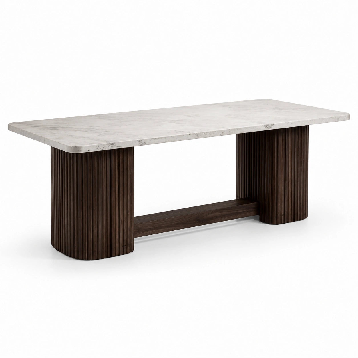 Moderner Esstisch in Weiß und Dunkelbraun, Marmor- und Holzoptik, 200 × 90 × 76 cm