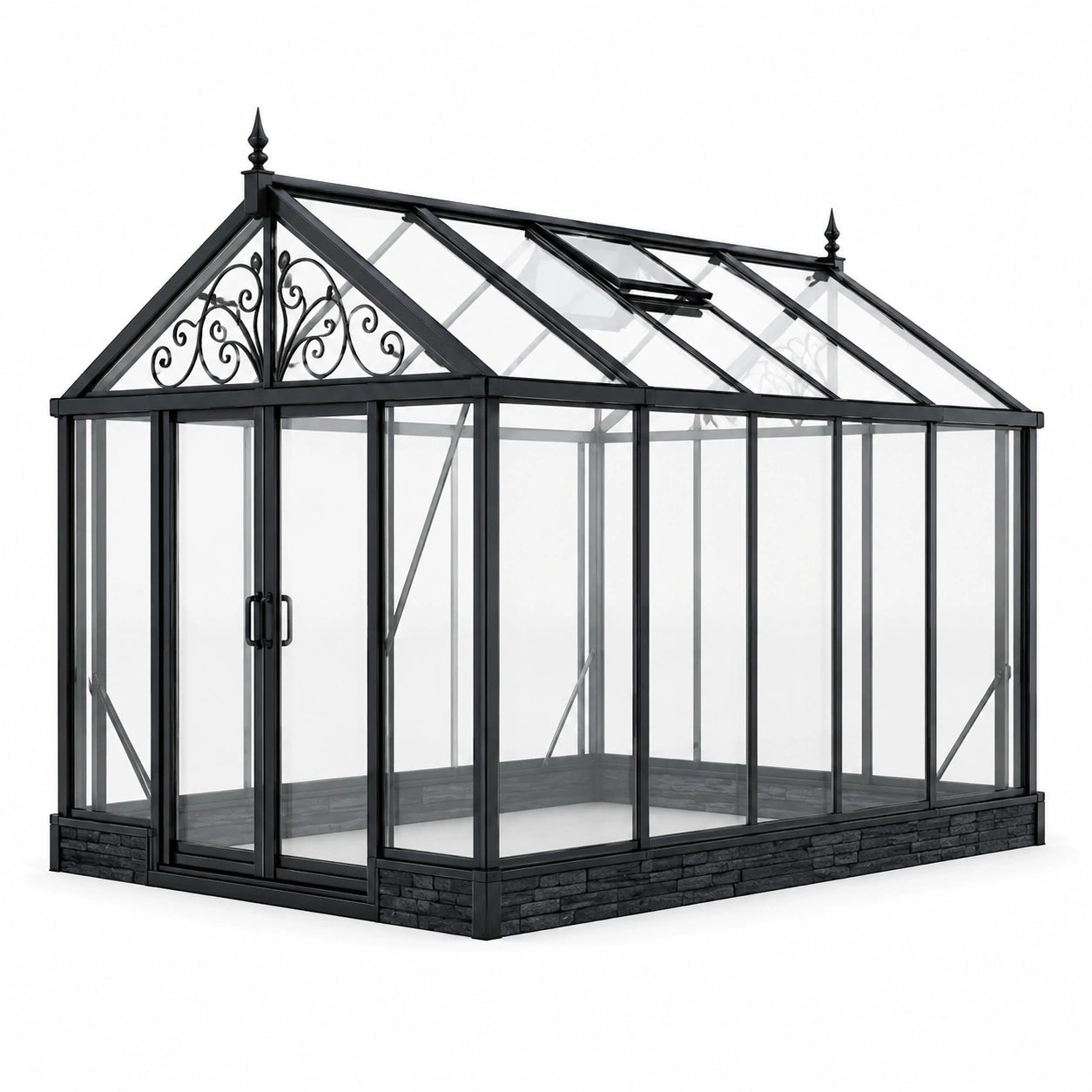 Viktorianisches Gewächshaus 250 × 190 × 195 cm, Schwarz und Transparent, Aluminiumrahmen mit Doppeltür und Dachfenster