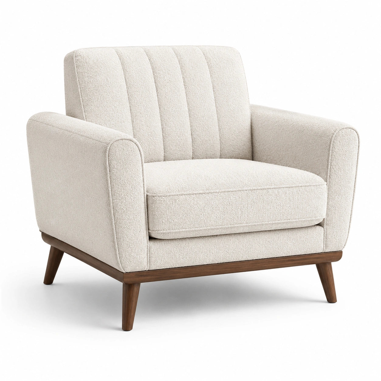 Bouclé-Sessel im Retro-Stil mit Holzgestell, Creme/Braun, 98 × 88 × 90 cm