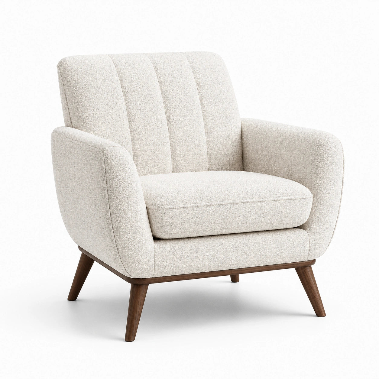Polstersessel mit Bouclé-Bezug, Cremeweiß/Dunkelbraun, 86 × 82 × 88 cm, Retro-Stil