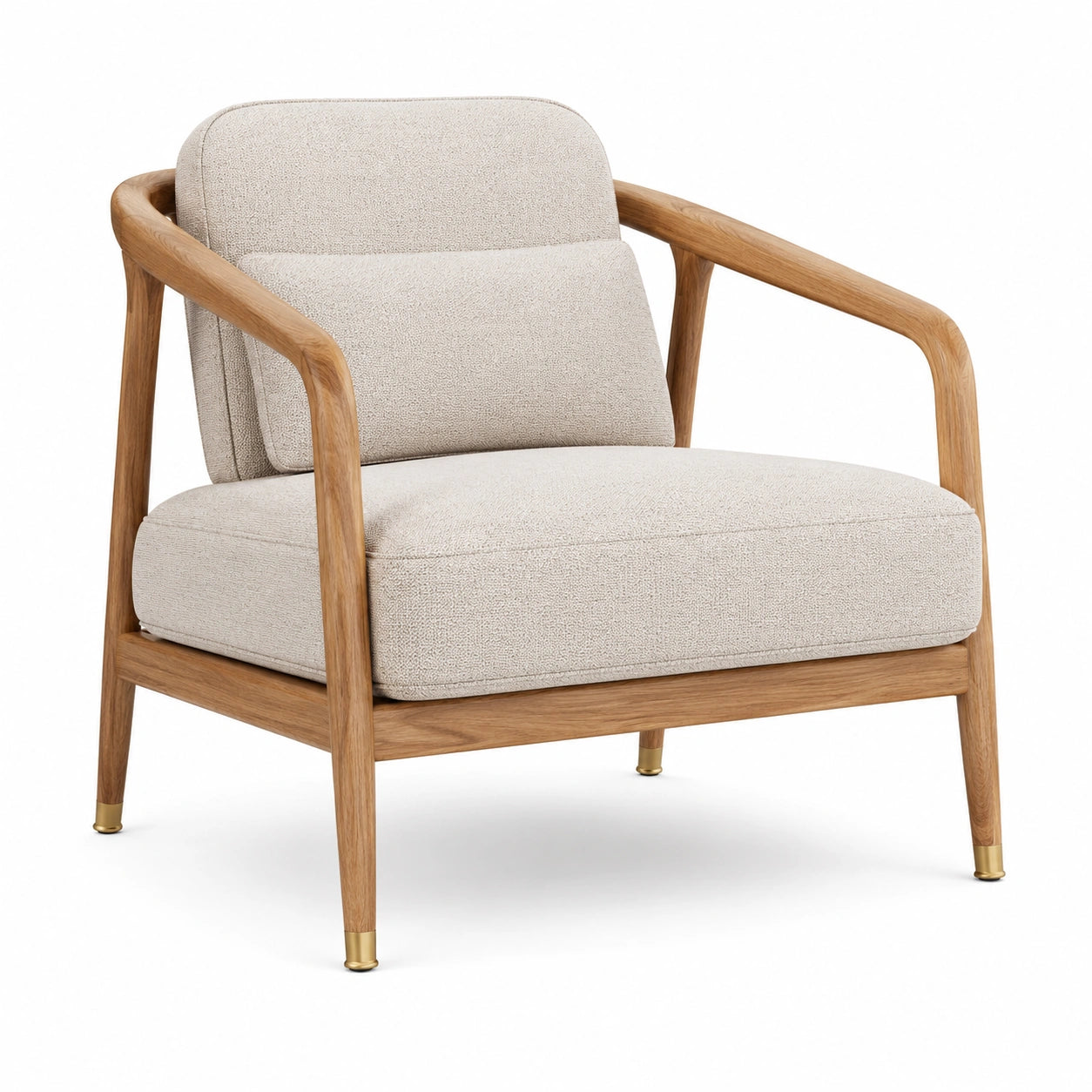 Moderner Loungesessel mit Strukturstoff und Holzgestell, Beige/Hellbraun/Goldfarben, 78 × 82 × 85 cm