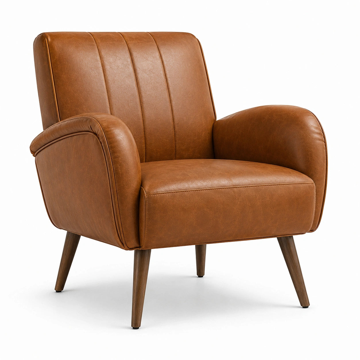 Retro-Sessel in Cognacbraun, 80 × 78 × 85 cm, Lederoptik mit dunkelbraunen Holzbeinen