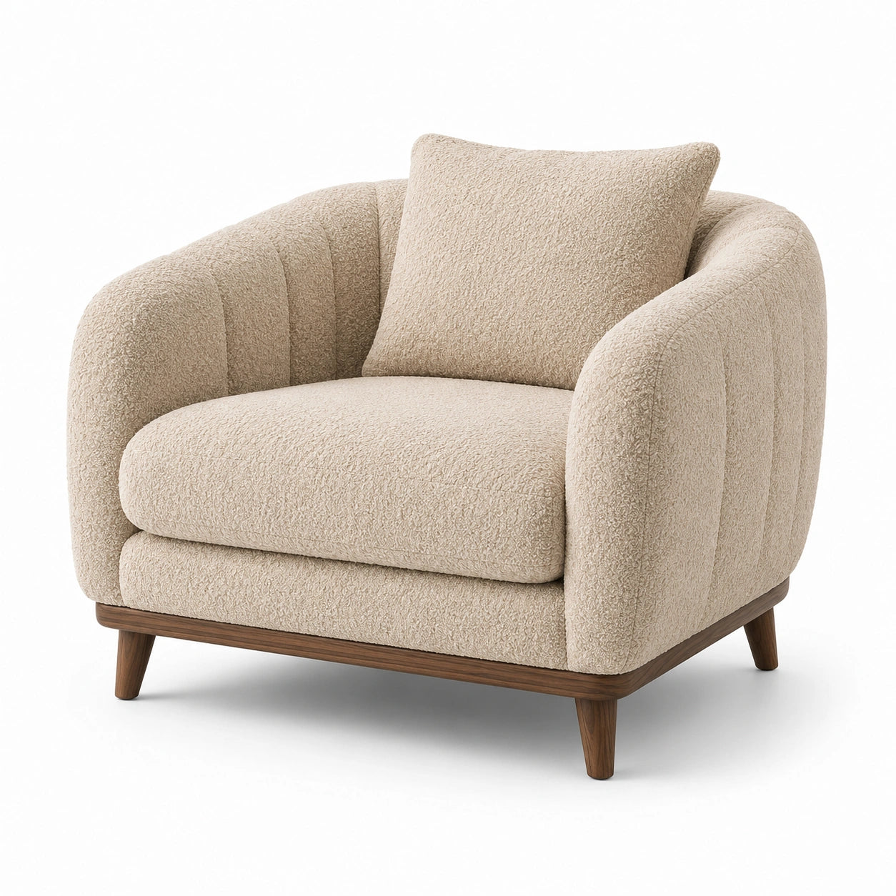 Moderner Polstersessel mit Strukturbezug und Holzfüßen, Beige/Braun, 105 × 95 × 82 cm
