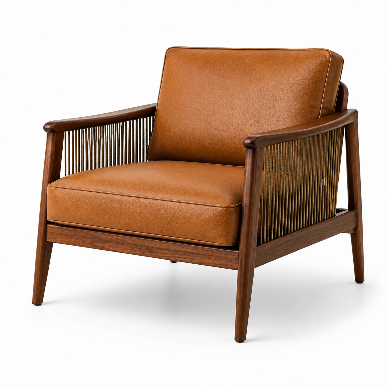 Loungesessel 82 × 76 × 80 cm, Cognacbraun und Dunkelbraun, Holzgestell mit Kordelbespannung