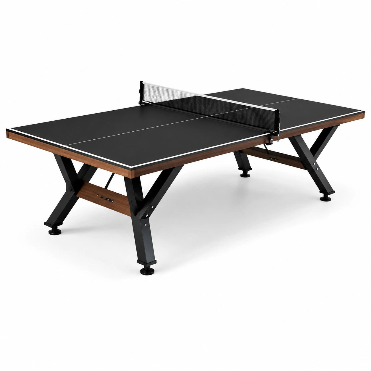 Tischtennistisch für den Innenbereich mit Netzgarnitur und Stahlgestell, 274 × 152,5 × 76 cm, Schwarz-Braun