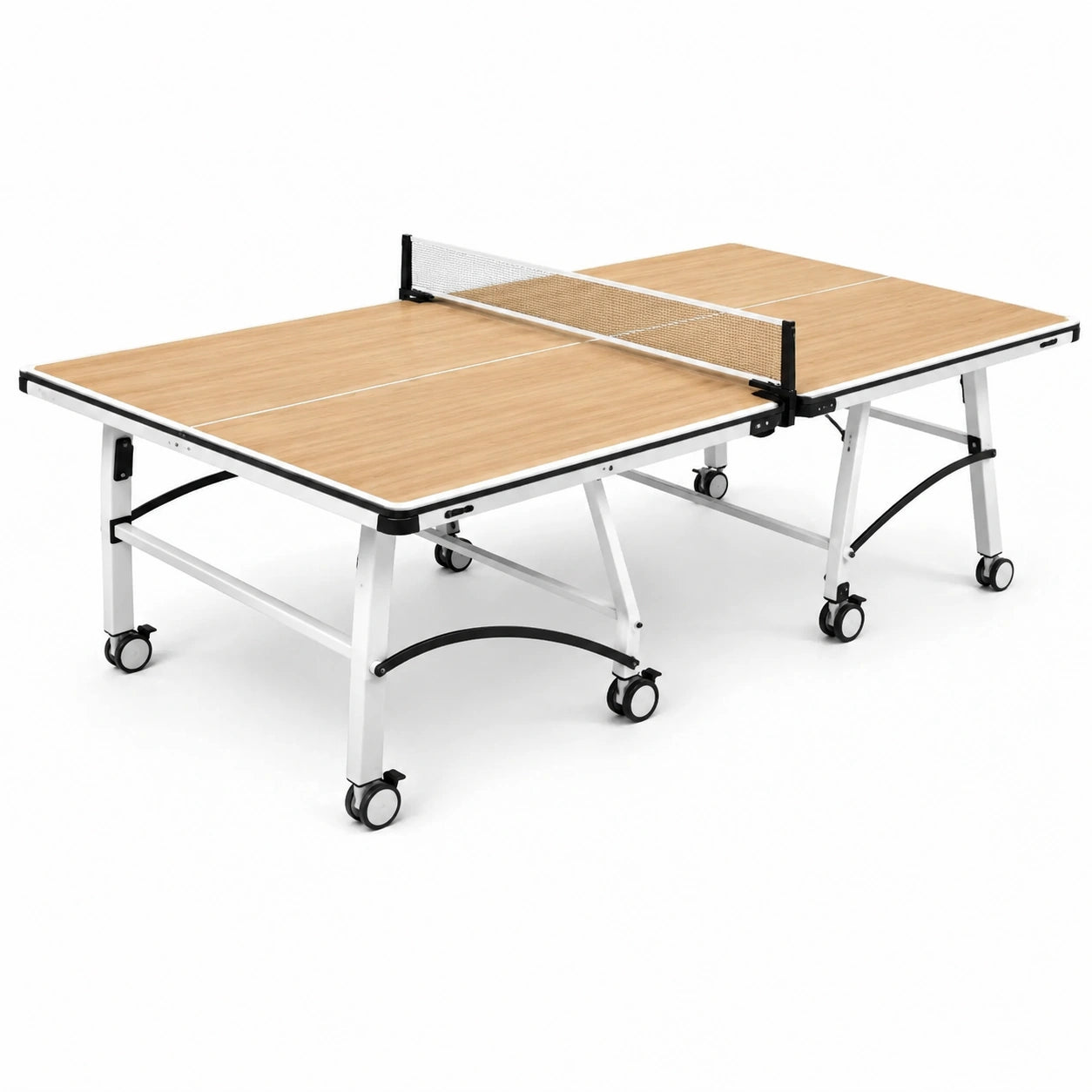 Klappbarer Tischtennistisch mit Netz und Rollen, 274 × 152,5 × 76 cm, Braun/Weiß/Schwarz